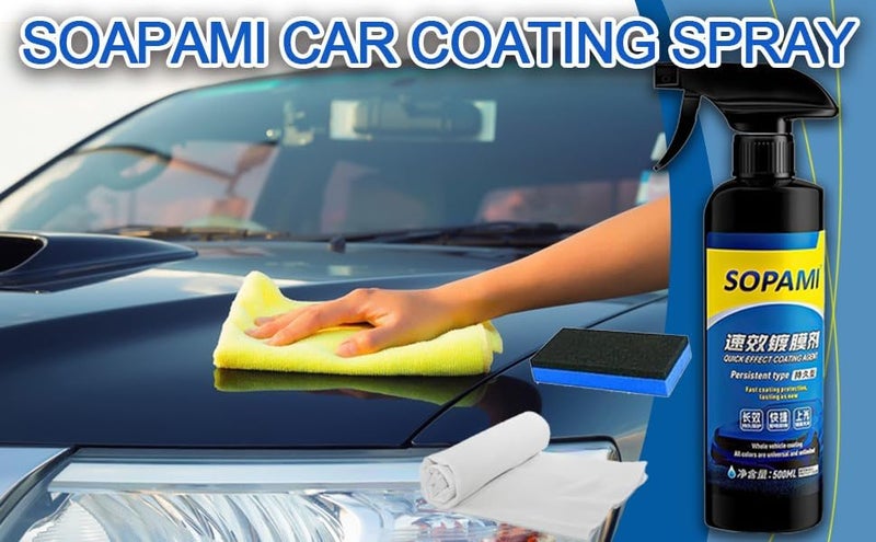 SOPAMI Car Coating Spray,Quick Effect Coating Agent,Quickly Coat Car Wax,Car Scratch Wax Polish Spray Waterless Wash,Oil Film Emulsion Glass Cleaner with towel (3 pcs) - Image 5